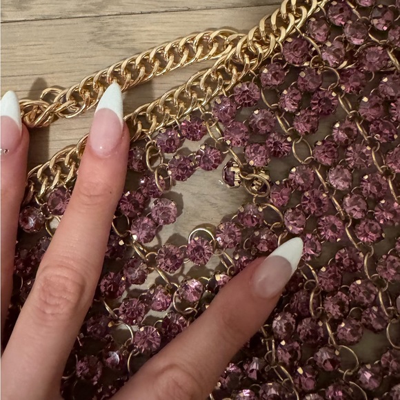 H:ours Oaklyn Top Purple Crystal Embellished Chain Open Back - Picture 5 of 7